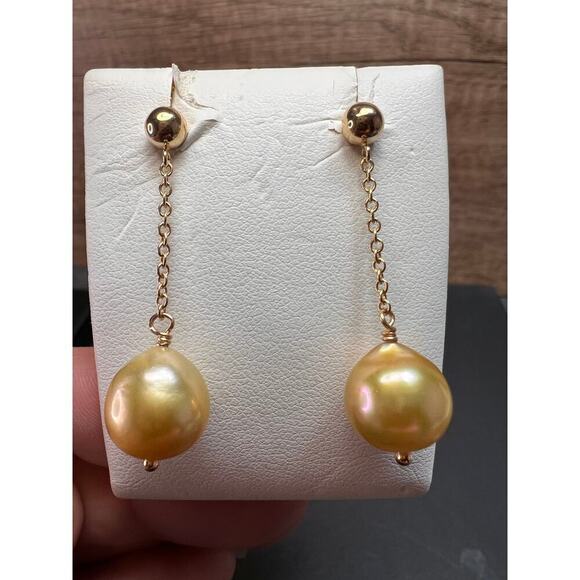 14k yellow gold South Seas Pearl dangle earrings - Picture 11 of 14